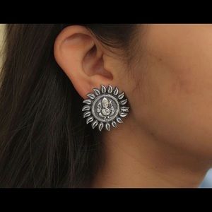 Lord Ganesha stud silver earrings